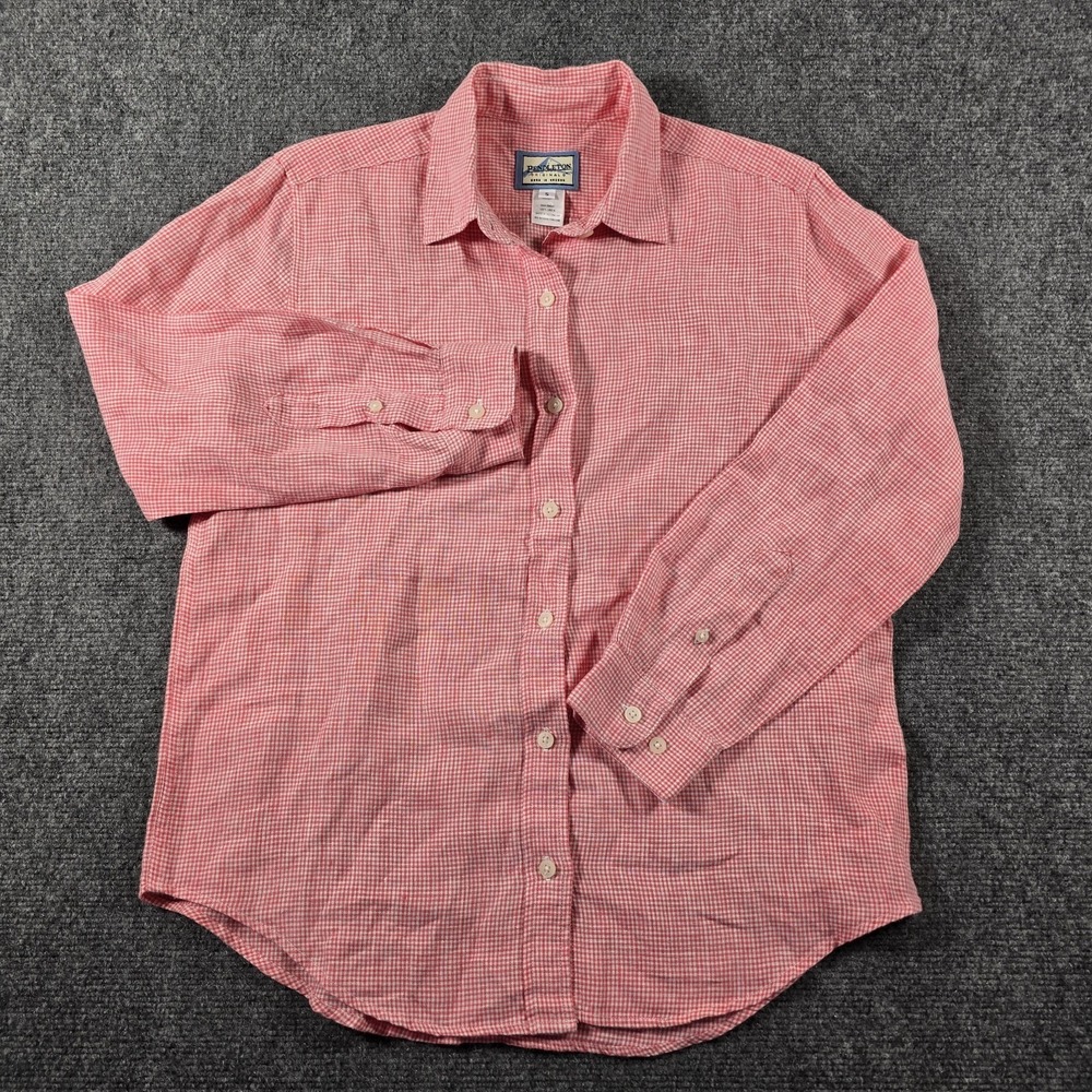 Pendleton Originals Men's Linen Button Front Shirt Pink Check Size Small S